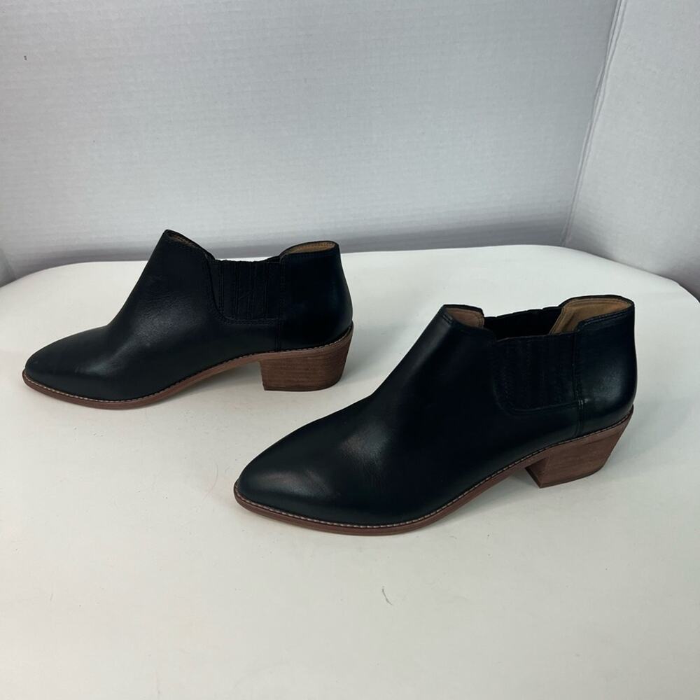 NEW Madewell The Bonham Leather Black‎ Pointy Toe Ankle Block Heel Bootie Sz 7.5